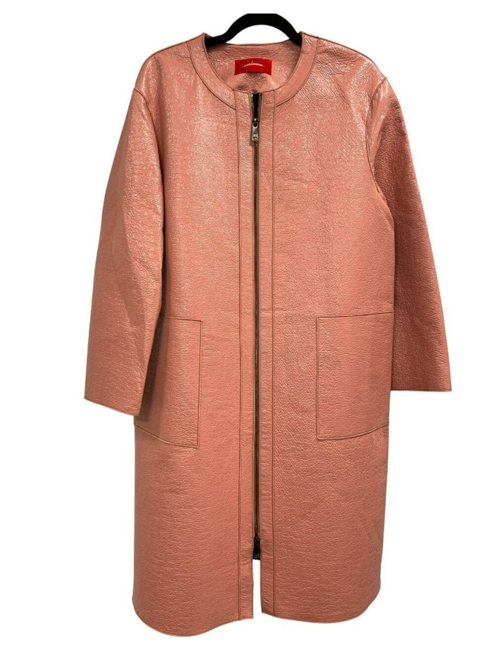 Max Mara Size 8 Faux Leather Pink Collarless Zip Jacket NEW